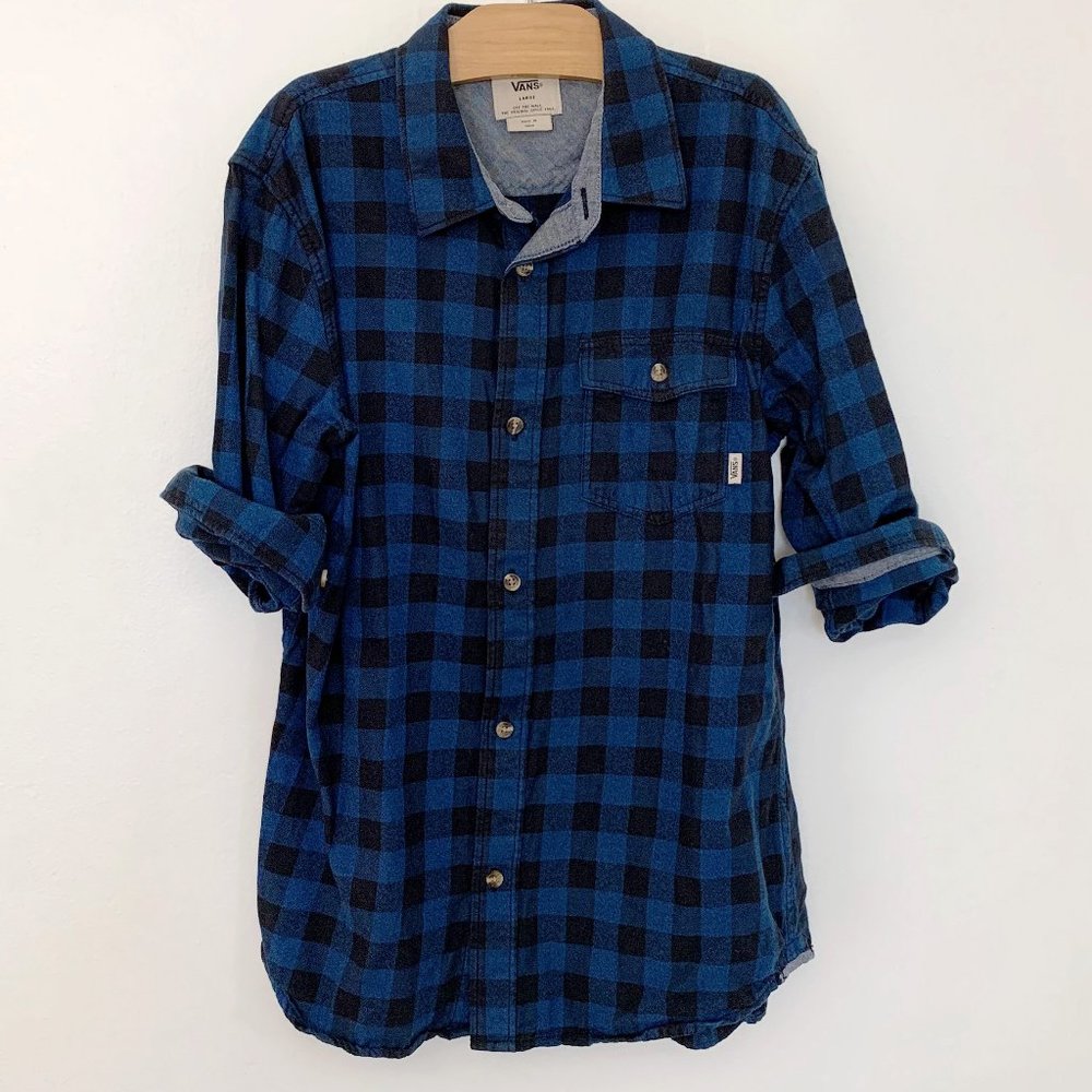Vans Boys Flannel Shirt Blu/Blk Check, Large